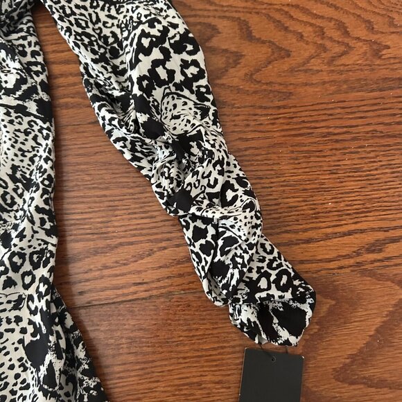 NWT DKNY Black White Leopard Print Silk Blend Ruffled Tiered Mini Dress Size 4 - Picture 7 of 16